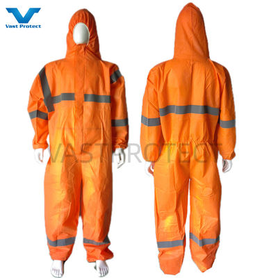 CE Type 5 6 Certified USA PPE одноразовые SMS 56GSM Оранжевые комбинезоны с отражающей лентой