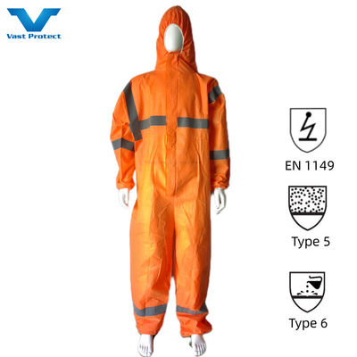 CE Type 5 6 Certified USA PPE одноразовые SMS 56GSM Оранжевые комбинезоны с отражающей лентой