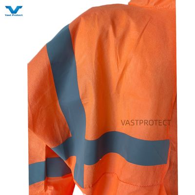CE Type 5 6 Certified USA PPE одноразовые SMS 56GSM Оранжевые комбинезоны с отражающей лентой