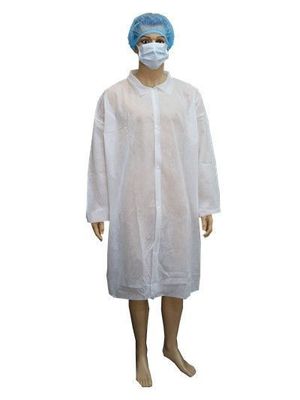 Нетканое лабораторное пальто из ПП с эластичной манжетой и кнопками M L XL XXL 20GSM 30GSM 40GSM Белое