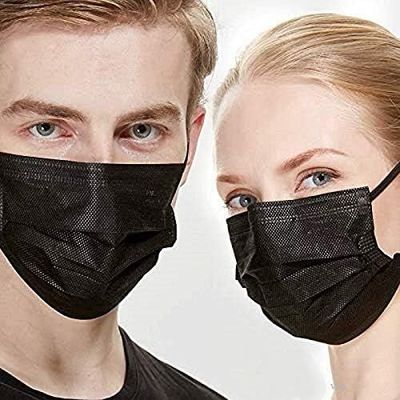 Защитная хирургическая медицинская одноразовая маска для лица с черным фильтром 3 слоев